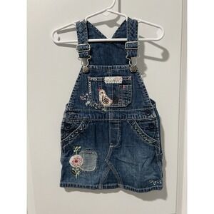 Classic Baby Gap Blue Jean Denim Overall Jumper Dress Embroidery 18-24M Y2K 2008